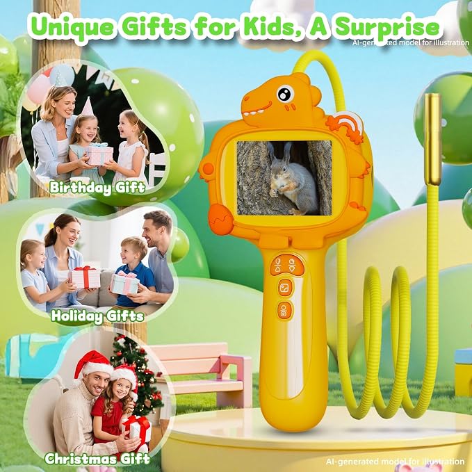 Kids Borescope Camera with Light, 2.4" Screen Kids Endoscope, Science Kits STEM Educational Toys for Boys & Girls Ages 4-12, Birthday Gifts for Indoor Outdoor Nature Explorer(Orange)
