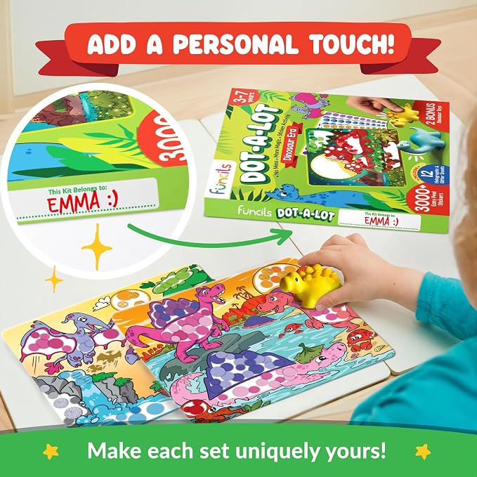 Dot Sticker Art Activity - Dinosaurs, Educational Toys for 3 Year Old Boys | No Mess Crafts for Kids, Stocking Stuffers Toddlers, DIY Gifts for Boys & Girls Ages 3, 4, 5, 6, 7 Year Old, Travel Toys