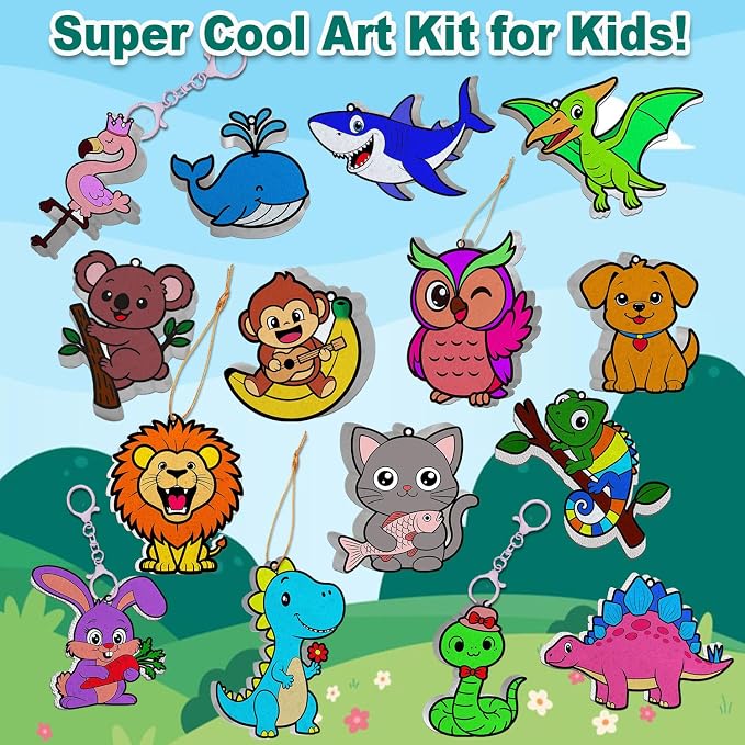 JRD&BS WINL 3D Art Kit for Kids Aqua Puffy Up Cute Animals, Paint by Number Craft for Kids, DIY Craft Activity for Ages 3-12,Travel Gifts for Girls & Boys Ages 4,5,6,7,8,9,10 (Animals)