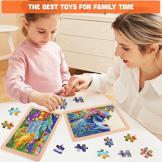 4 Packs 24 PCs Wooden Puzzles for Kids Ages 3-5, Montessori Toddler Jigsaw Puzzles, Preschool Educational Toys Gifts for Children Ages 4-8, Puzzles Boards Toys Gifts Easter Basket Stuffers