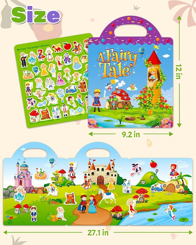 Benresive Reusable Sticker Book for Toddlers, Travel Stickers for Kids | Toddler Toys, Boys Girls Birthday Gifts, Airplane & Road Trip Essentials Kids, No Mess Waterproof Toddler Crafts Activities