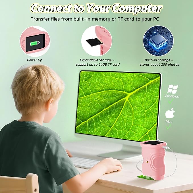 Alotwan Kids Microscope Digital 1000X Zoom, Mini Pocket Handheld Microscope Portable Travel Toys, HD Camera Video Magnifying Glass, Christmas Birthday Gifts for Girls, STEM Toys for Toddlers Age 3-8