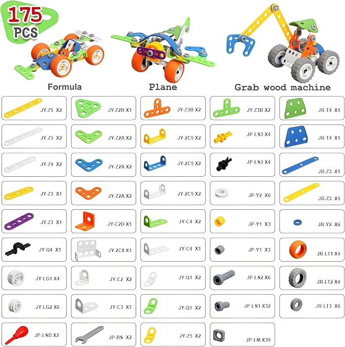 11 in 1 STEM Building Toys, 175 Pieces Construction Kit for Kids Ages 4-8 | 11 Creative Models with Guide Booklet, Encourages STEM Learning & Teamwork, Ideal Gift for Boys Girls, Storage Box Included