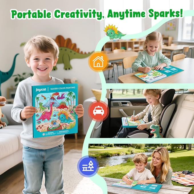 JoyCat Paint with Water Coloring Books for Toddlers (Dinosaurs) | Watercolor Painting Set for Kids Ages 3-5 & 4-8, Arts & Crafts Drawing Activity Travel Toy, Birthday Gifts for Boys & Girls