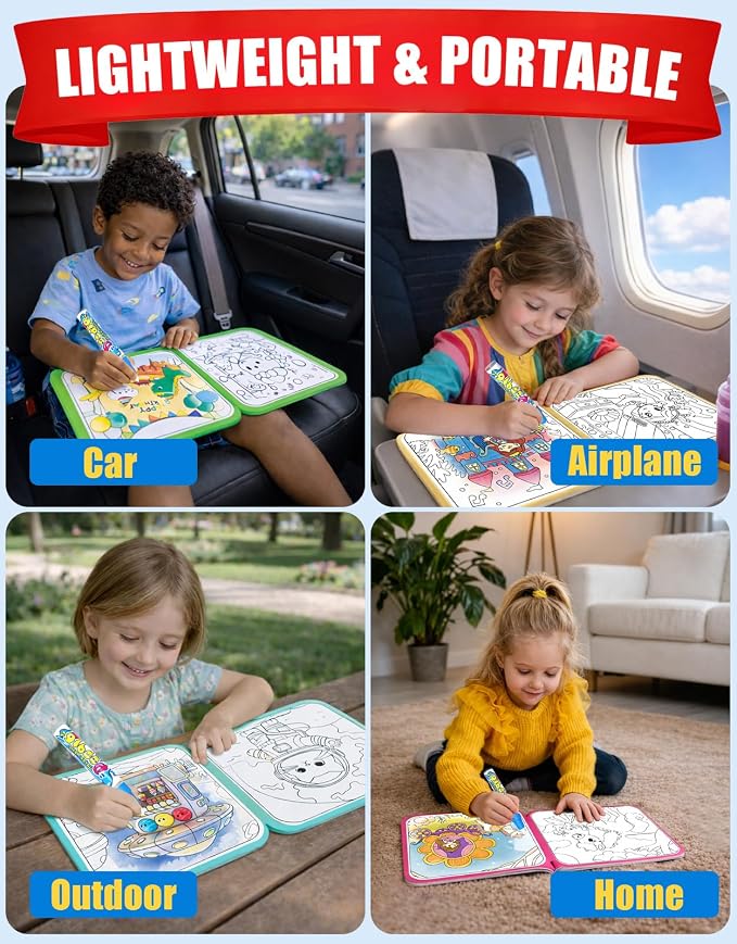 K'ONLE Reusable Water Painting Books, 10 Pages Mermaid Coloring Books | Mess Free Coloring Book for Toddlers 1-3, Travel Gift for Boys & Girls, Educational Art Activity, Montessori Art