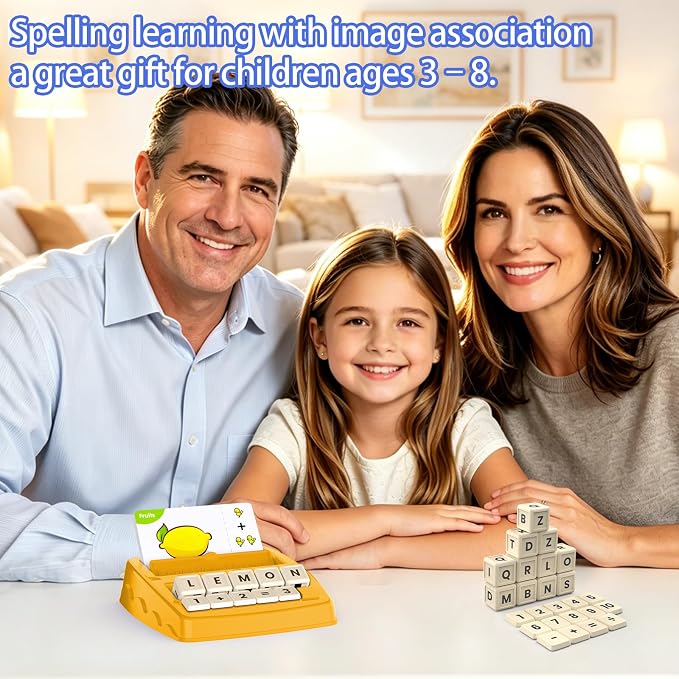 Educational Toys for Kids Ages 3-8, Matching Letter Spelling Game ABC Math Learning, Xmas Birthday Party Gifts for 3 4 5 6 7 8 Year Olds Boys and Girls Yellow