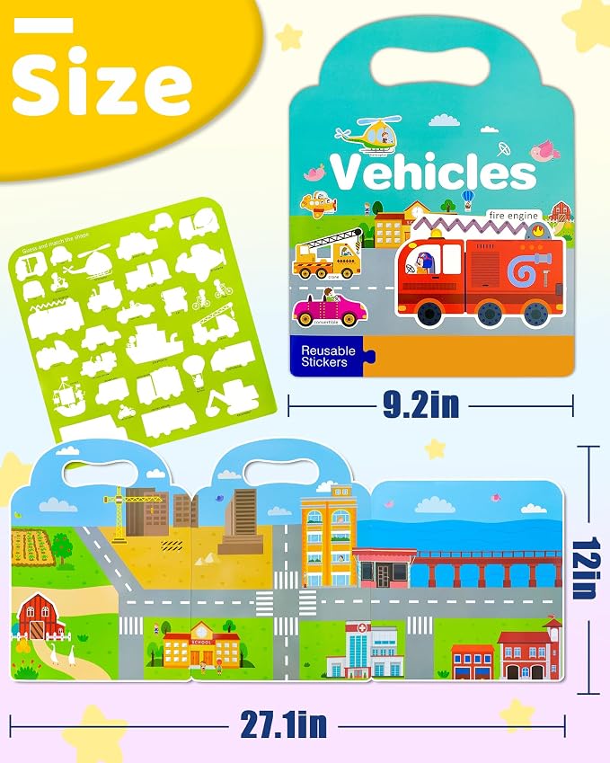 Benresive Reusable Sticker Book for Toddlers, Stickers for Kids, Travel Toy | Toddler Toys, Boys Girls Birthday Gifts, Airplane & Road Trip Essentials Kids, No Mess Waterproof Toddler Crafts Activities
