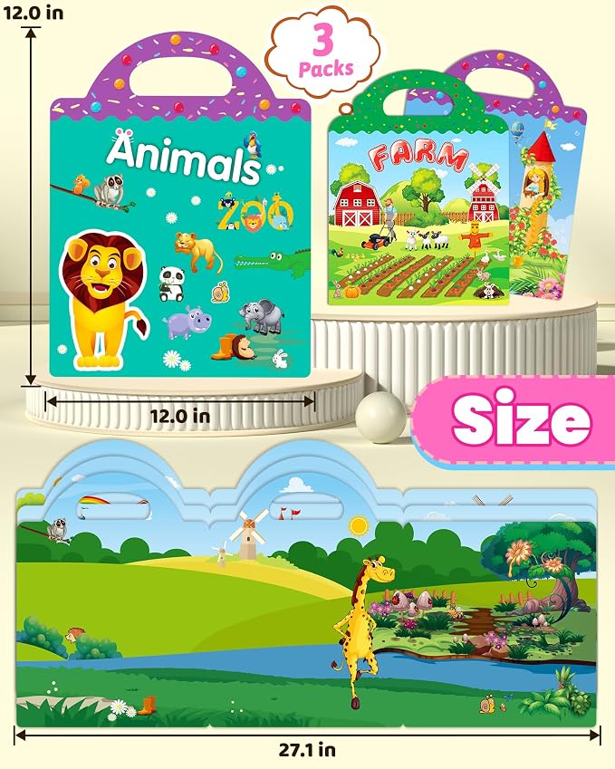 Walenced Reusable Sticker Book for Toddlers, Stickers for Kids, Toddler Toy | Toddler Craft Activities, Toddler Travel Toys, Boy Girl Birthday Gifts, Airplane Travel & Road Trip Essentials Kids