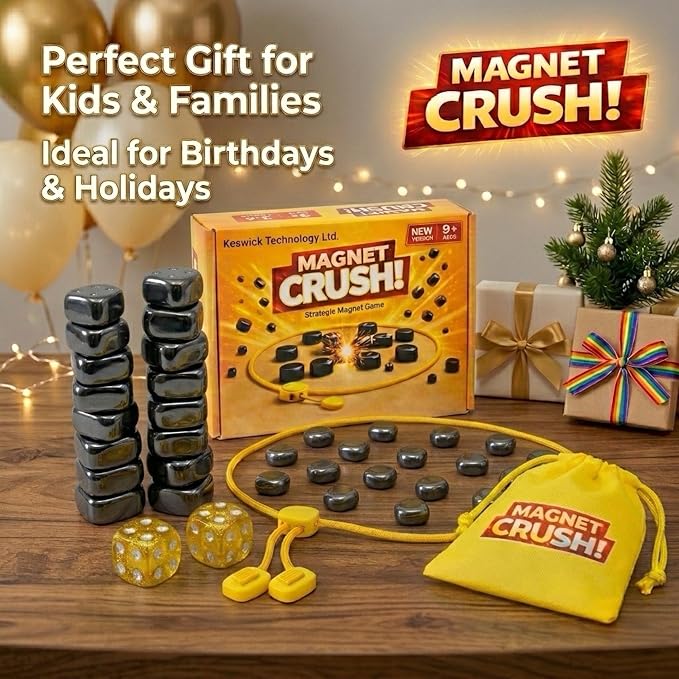 Magnet Crush Magnetic Strategy Board Game for Kids & Adults, Fun Tabletop Magnet Placement Game, STEM Educational Toy, Family Party Game, Travel Game, Puzzle Brain Teaser, Gift for Ages 9+