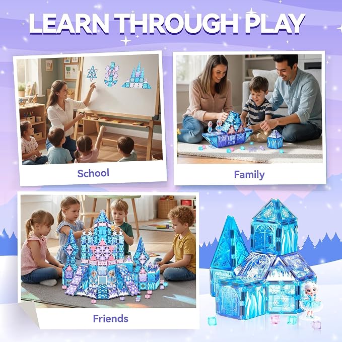 VigorFun Princess Castle Magnetic Tiles Building Toys Set for Kids Ages 4-8 | STEM Magnetic Blocks with 2 Dolls, Educational Sensory Magnetic Toys Gifts for Toddler Boys Girls Learning Classroom