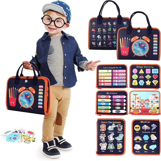 Teefrye Toddlers Busy Board Montessori Toys for Boy Learning Activity Book | Busy Book Travel Toys for Airplane Car, Educational Fine Motor Skills, Birthday Gifts for Boys Toddlers