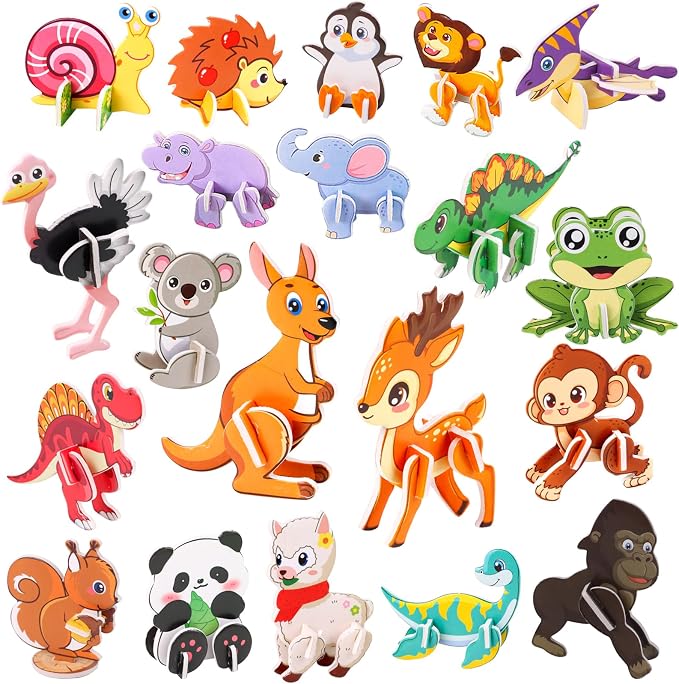 FOIMAS 3D Animal Puzzles for Kids,30 Pack Educational Jungle Animal Puzzle Dinosaur Farm Animals for Kids Classroom Prize Gifts Party Favor Supply