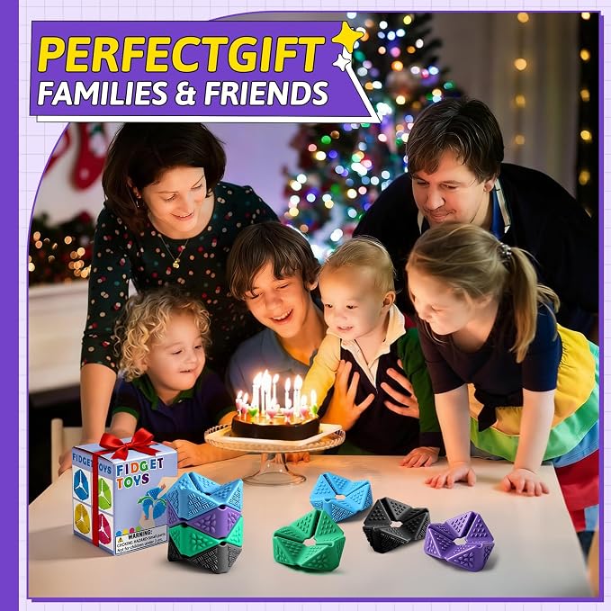 4PCS Sensory Flip Cube Fidget Toys, Quiet Fidget Toy for Kids & Adults | Hexagonal Silicone Sensory Toys for Teens,ADHD,Classroom Prizes,Office Desk Fidgets,Travel Toys,Party Favors,and Gift Ideas