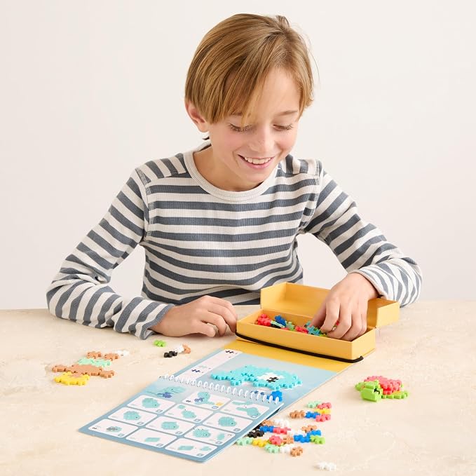 Plus Plus Puzzle By Number Activity Pad, Ocean - Mini Building Blocks Set | Roadtrip Essentials for Kids, Interlocking Waffle Blocks, Stem Toy, Airplane Activities for Kids, Kid Car Ride Must Haves