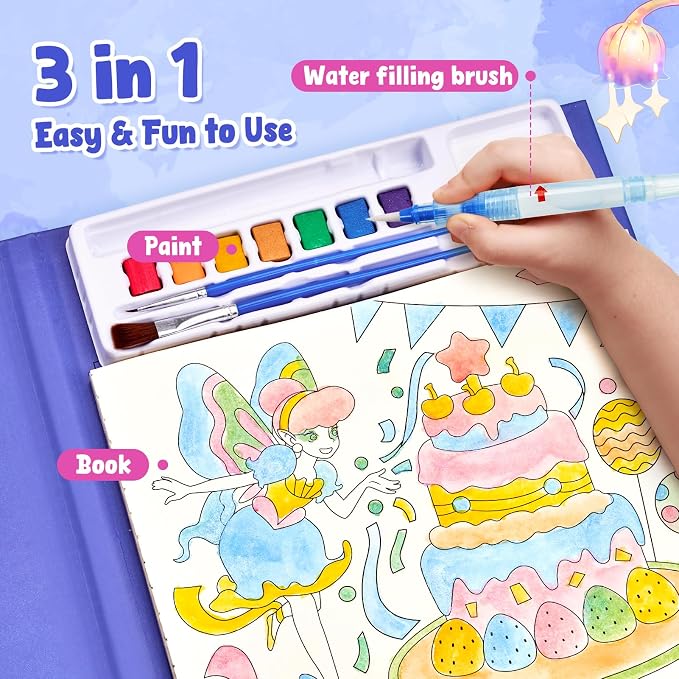 JoyCat Paint with Water Coloring Books for Toddlers (Elf Friends) | Watercolor Painting Set for Kids Ages 3-5 & 4-8, Arts & Crafts Drawing Activity Travel Toy, Birthday Gifts for Boys & Girls
