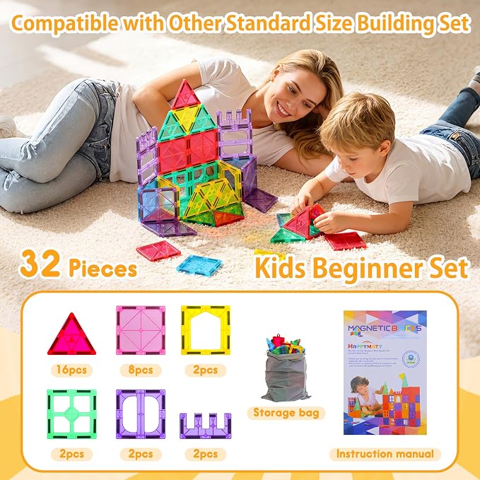 Next-Gen Antibacterial Magnetic Tiles, Safe & Clean Play for Kids | Bacteria Resistant, EPA-registered, Toddler-Safe, Strong Magnets, Preschool Learning, Construction Toy, Clean Play for Kids