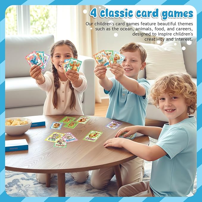 Card Games for Kids: Go Fish, Old Maid, Slap Jack, and Memory Match — 4 Decks in 1 Pack. Classic Kids Card Games for Family Game Night, Perfect for Toddlers, Kids