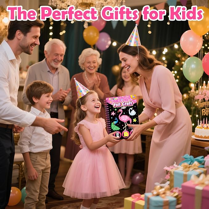 FUNNYB&G Foil Art Craft Kit for Kids, Sparkly Birthday Gift Toy for Girls | No Mess, Kids Ages 4-10 Create Sparkling Artwork, A Creative Gift for Birthdays, Holidays, Travel Activities,Screen-Free Fun