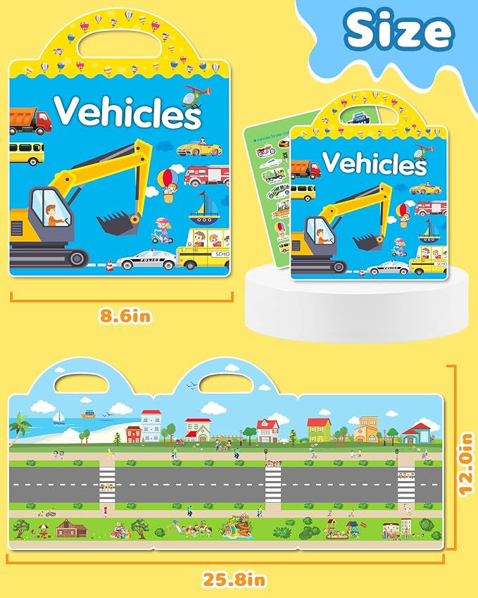 Benresive Reusable Sticker Book for Toddlers, Travel Stickers for Kids | Toddler Travel Activities Toys, Birthday Gifts for Boys & Girls, Airplane Travel & Road Trip Essentials Kids