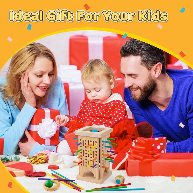 Montessori Game Wooden Board Game, Colorful Wooden Sticks Dice Game Math Educational Toys for 3 4 5 6 Years Old, Fine Motor Skills Toys & Counting Toy Family Game Travel Toys Gifts for Kids