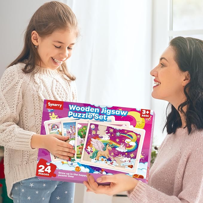 SYNARRY Large Unicorn Princess Fairy Wooden Puzzles for Kids Ages 4-6 | Unicorn Puzzles for Toddlers & Kids Ages 3-5, Birthday Gifts for Girls, Educational Unicorn Toys, Screen-Free Play