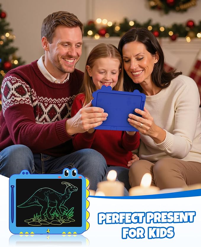 12 Inch LCD Doodle Board Tablet Toy - Green Dinosaur Drawing Pad for Kids 3-6 Years Old - Christmas and Birthday Gifts Blue