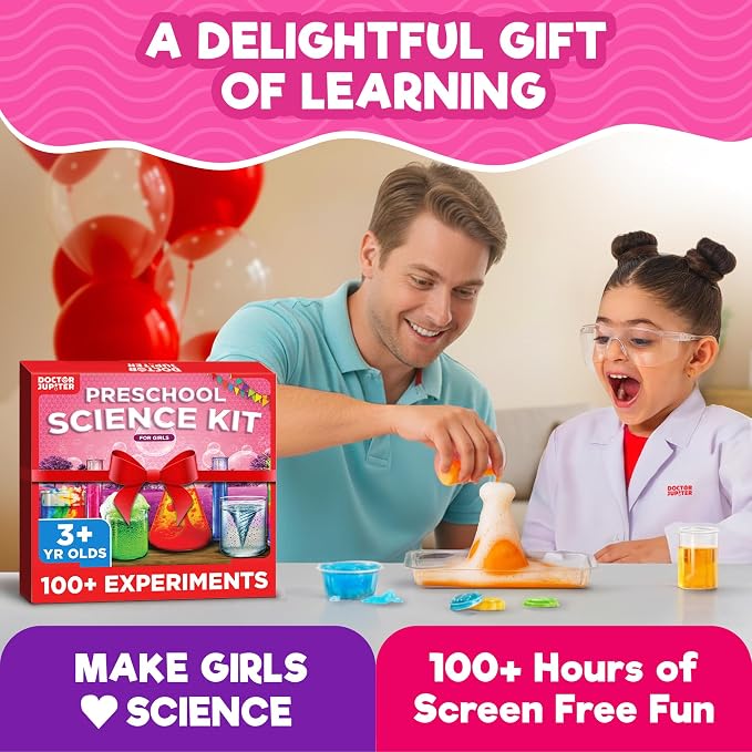 Doctor Jupiter Preschool Science Kit for Girls Ages 3-5, Birthday Gift | Science Kits for Kids Ages 3-5, 100+ Experiments, Birthday Gift Ideas for Girls Ages 3,4, Learning & Educational Toy