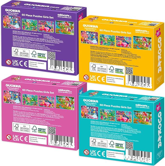 60 Piece Puzzles for Kids Ages 4-6 - 4 Jigsaw Toddler Puzzles Ages 3-5 | Fairy Tale Jigsaw Puzzles for Kids - FSC Certified - Educational Learning Toys - Gift for 5 Year Olds