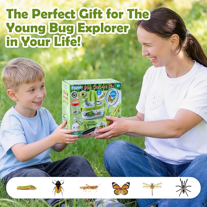 Bug Catcher Kit for Kids with Light and Insect Habitat - Outdoor Exploration Toys for Boys Girls Ages 6+, STEM Educational Toys Set Includes Net, Tweezers, Magnifying Glass Cup, Screwdriver