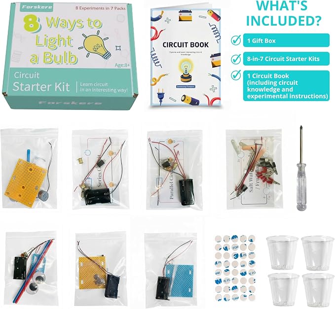 STEM Electric Circuit Kits - 8 Experiments in 7 Sets Science Circuit Kit Electricity for Students, Circuits Engineering Projects All in Electrical Educational Science Projects for Beginners