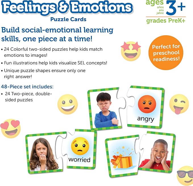 Learning Resources Feelings & Emotions Puzzle Cards - SEL, Emotional Regulation Tools for Kids, Toddlers Calming Corners, Montessori Essentials, Matching Games, Flash Cards, Homeschool, Preschool