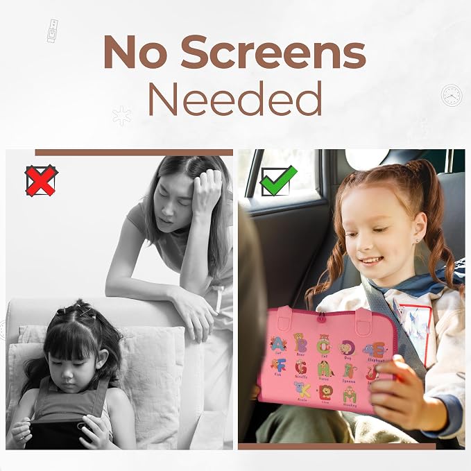 Montessori Busy Book for Toddlers, Pink Busy Board Book. Ages 3+ | Toddler Activity Books for Home, Airplane and Car Travel. Soft Felt No Loose Pieces. Toddler Busy Books With Detachable Pages