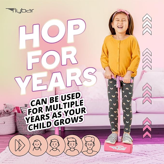 Flybar My First Foam Pogo Jumper for Kids Fun and Safe Pogo Stick for Toddlers, Durable Foam and Bungee Jumper for Ages 3 and up, Supports up to 250lbs (Pink)