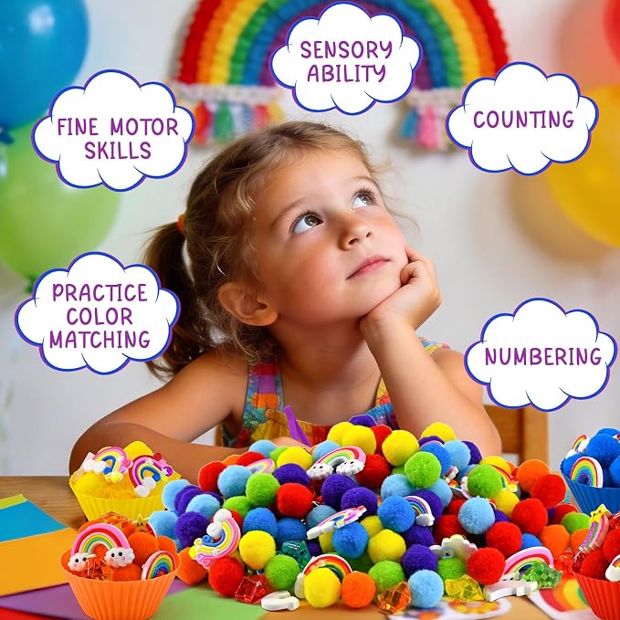 182 Pcs Rainbow Sensory Bin Items Spring Summer Back to School Counting Sorting Sensory Bin Filler Fine Motor Rainbow Counts for Spring Summer Sorting Counting