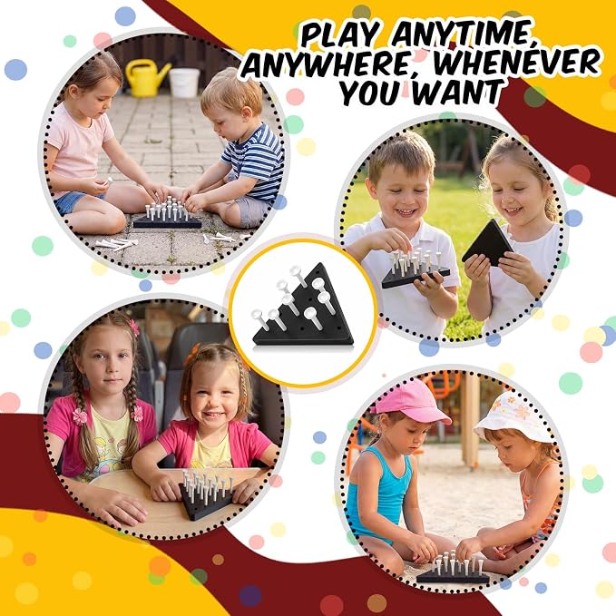 Zhanmai 3 Sets Wooden Triangle Peg Travel Game, White Peg Black Board