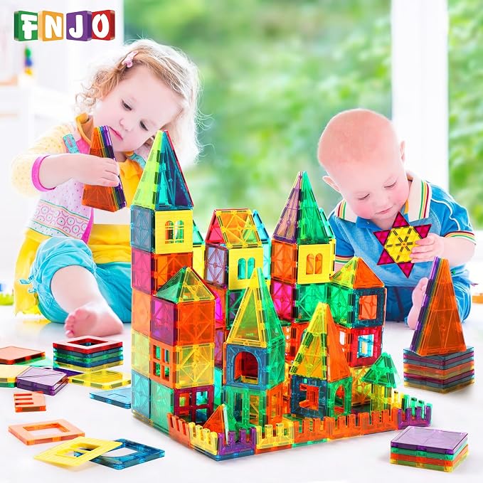FNJO Magnetic Tiles, 100PCS Building Blocks, STEM Magnets Building Toy Set, Preschool Kindergarten Construction Stacking Toy, School Teacher Supplies, Classroom Must Haves