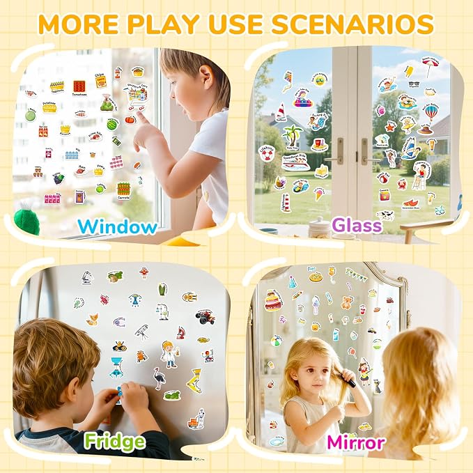 3 Sets of Reusable Jelly Stickers Books - Perfect for 3-6 Year Olds Jelly Stickers Books - Airplane and Car Travel Toys Educational Gifts for Boys and Girls (Beach+Supermarket+Party)