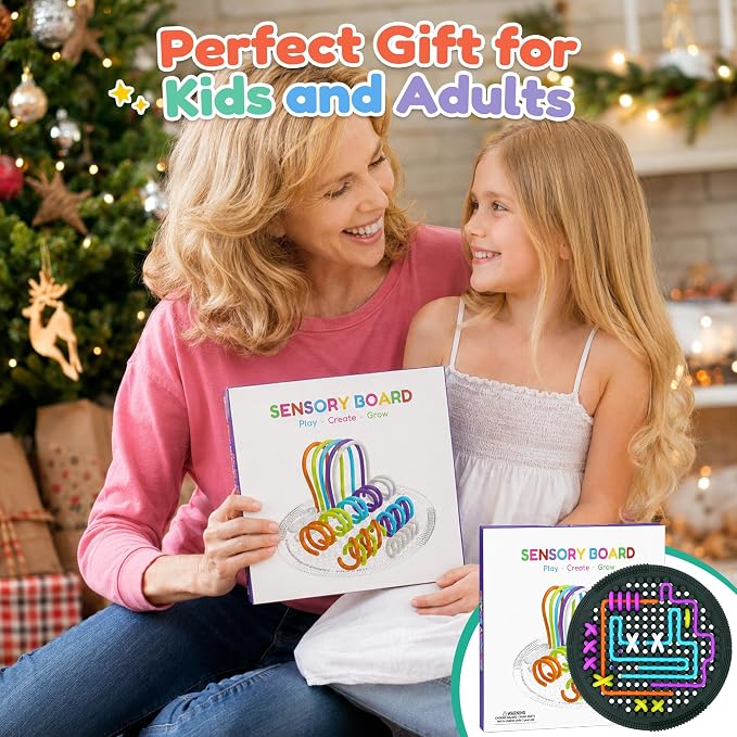 Sensory Activity Board, Silicone Fine Motor Skills Fidget Toys for Kids | Silicone Sensory Toys for Calming, Stress, Anxiety, ADHD & Autism Fidget Pads Includes Portable Travel Bag & 25 Strings