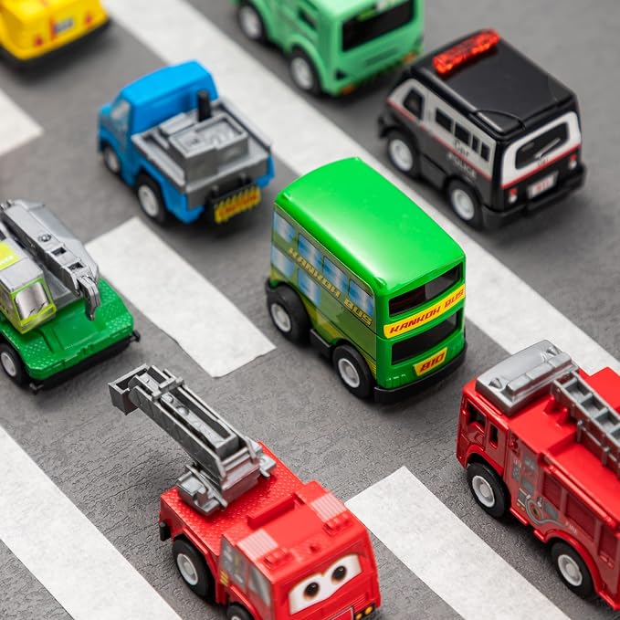 JOYIN 18 Pcs Pull Back City Cars and Trucks Toy Vehicles Set, Friction Powered Mini Cars Toys for Kids, Party Favors for Kids 3-5, Birthday Gifts for Boys and Girls, Goodie Bag Stuffers