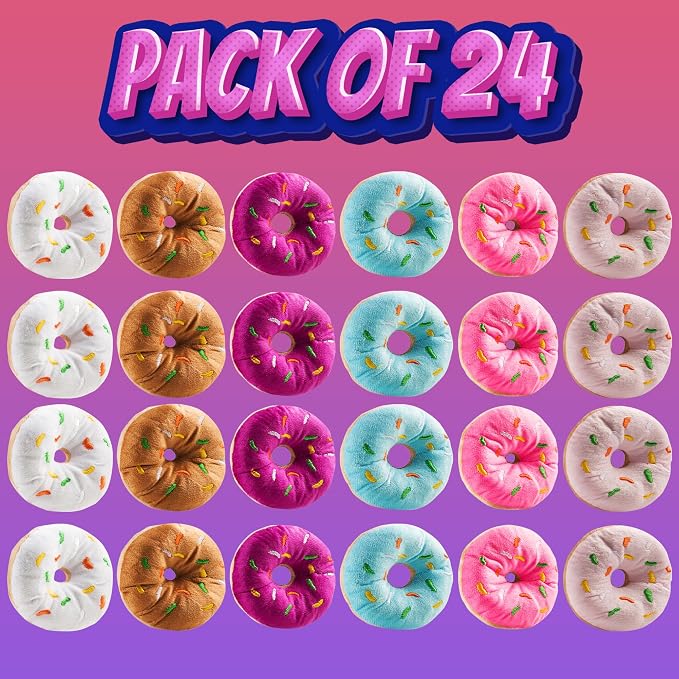 Plush Donut Toys with Sprinkles (24-Pack) Stuffed Donut Party Favors | Soft Stuffed Donuts for Donut Party Supplies, Birthday Decorations, Kids Party Favors, Goodie Bags & Classroom Rewards