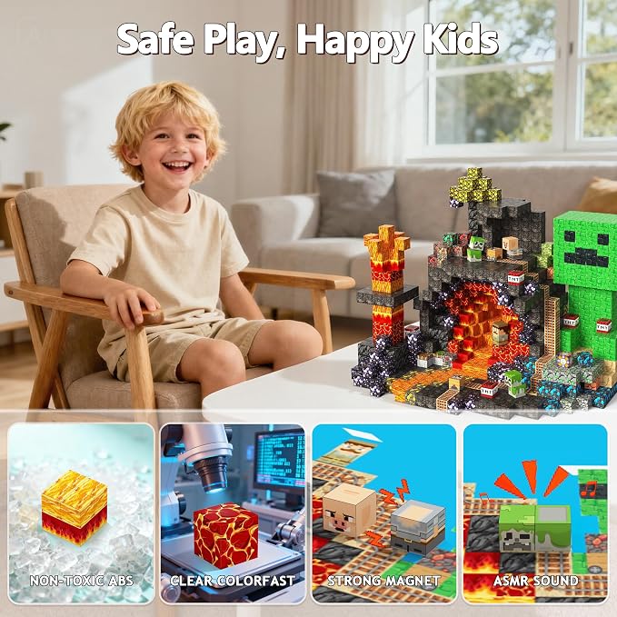 Magnetic Building Blocks STEM Toy Magnet Cubes for Kids 4-12 | Magnetic Cubes, 0.8 inches Building Blocks, Christmas Birthday Gifts for Kids Boys Girls Cave-200pcs