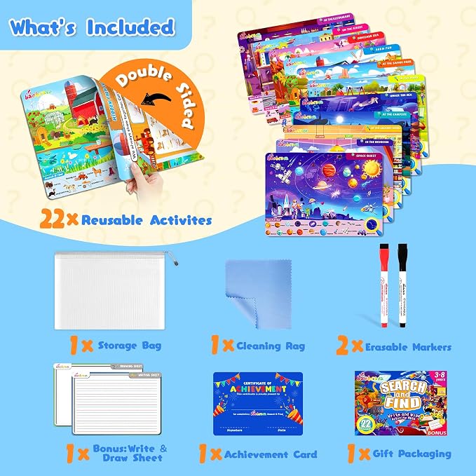Baobrava Search and Find Game Books, Preschool Learning Activities for Kids | Flash Cards, Travel Games Toys for Road Trip Car Airplane, Educational Seek Activity Birthday Gifts for Boys Girls Age 3-8