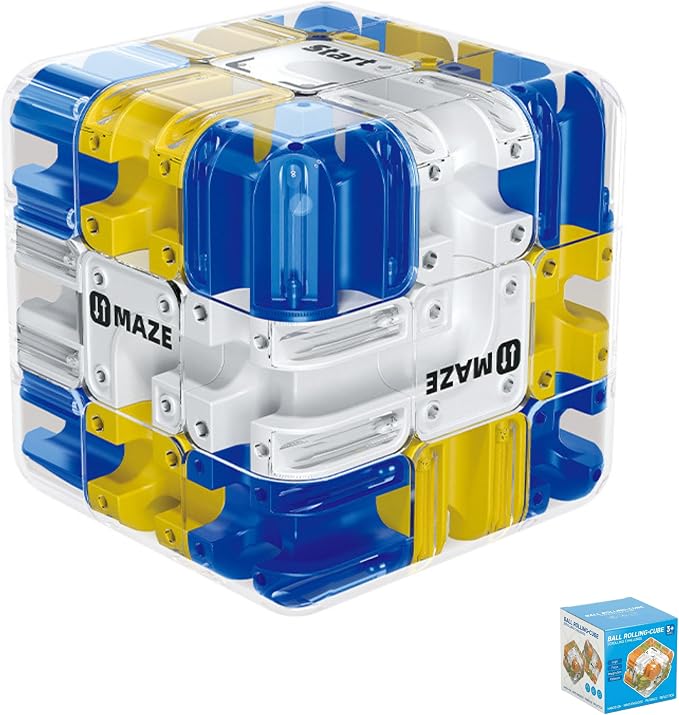 3D Rolling Ball Maze Cube & Marble Maze Puzzle - Large Labyrinth Brain Teaser Toy for Kids Ages 4-8, 8-12 & Adults. Challenging 3D Puzzle Game. Best Travel Birthday Gift (Blue)