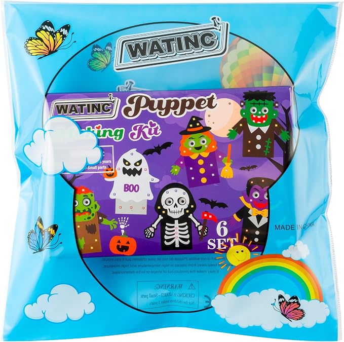 WATINC Hand Puppet Making Kit, Felt Sock Puppet Toys for Kids (Halloween) | 6 Styles, Make Your Own Storytelling & Role Play Crafts, Creative Group Activity, Party Favors & Gifts for Kids Ages 4-8