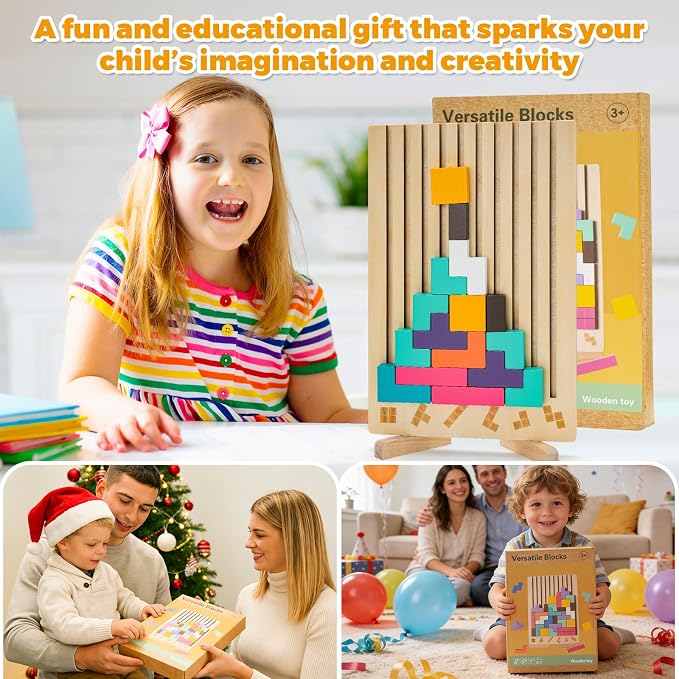 Montessori Wooden Puzzle Toy for Toddlers, 3D Wooden Russian Block Stacking Board, Brain Teaser Montessori Toys for 3-6 Year Old Boys & Girls, Educational Wooden Toys for Preschool Learning