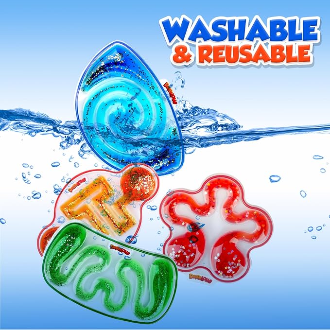Squishy Sensory Toys for Kids: 4 Pack Fidget Sensory Maze for Autism | Stress Relief Toys for Calm Down, Squeeze Fidget Toy Filled Goo, Glitter, Prizes for Kids Classroom, Goodie Bags Stuffers