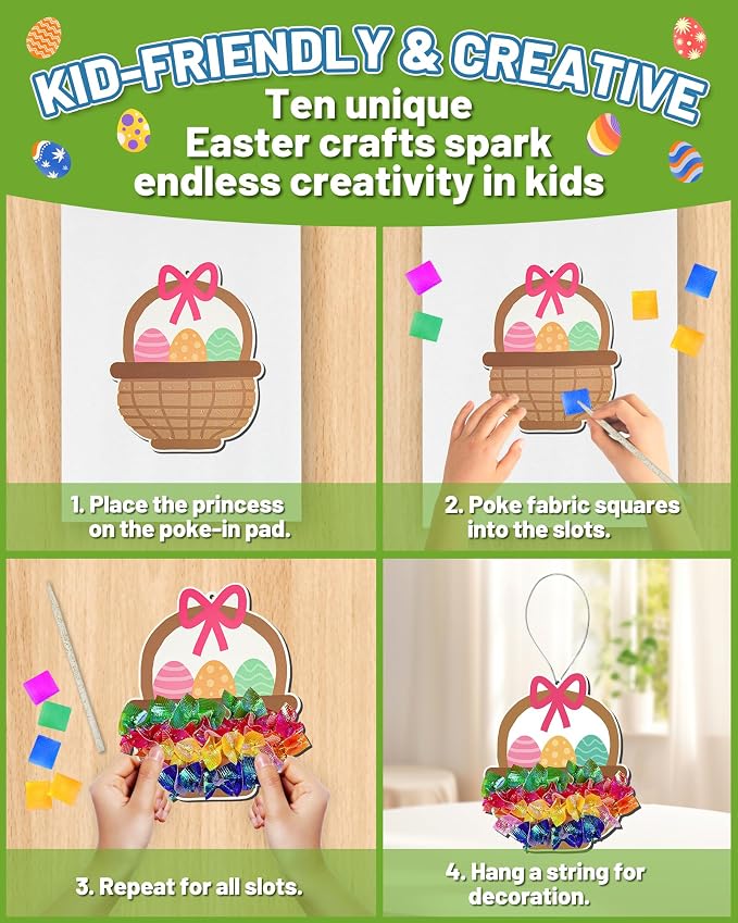 ATFUNSHOP 10 Packs Poke in Crafts Art Easter Basket Stuffers, Mess Free Kids Paper Activites, Easter Gifts for Boys and Girls 4 5 6 7 8 9 Years Old, DIY Eggs & Bunny Toys