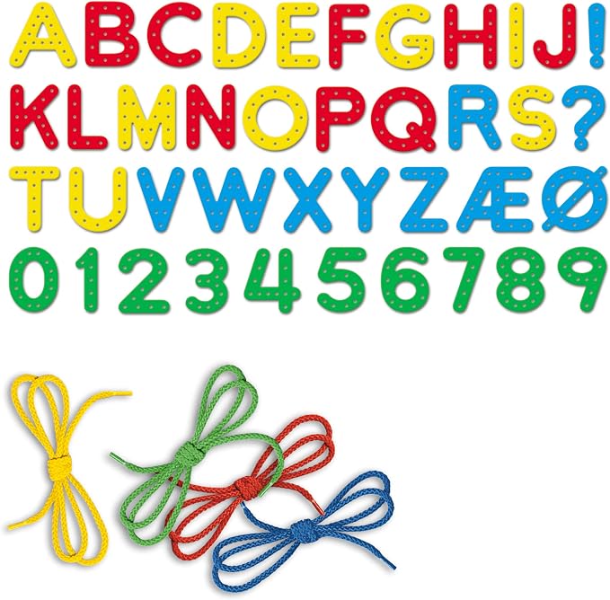 Quercetti: Play Montessori: ABC & 123 - Lacing - 53pc Craft Toy Set, Laces, Letters, Numbers, Coloring Book, Develops Fine Motor Skills, Kids Ages 3+