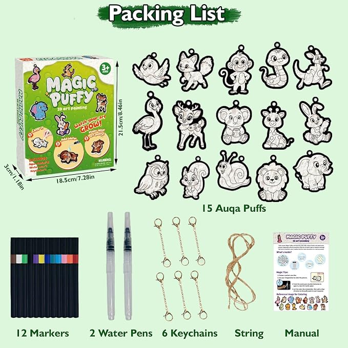 Magic Puffs 3D Art Craft, Jungle & Forest Animals Crafts for Kids, DIY Foam Texture Painting & Inflate Activity – Easy, Fun, Mess-Free, Christmas Birthday Gift for Girls & Boys Age 4 5 6 7 8 9 10