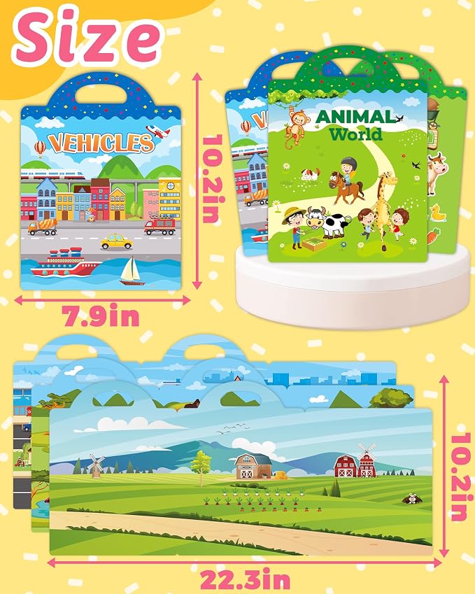 Benresive Reusable Sticker Book for Toddlers, Stickers for Kids, Travel Toy | Toddler Toys, Boys Girls Birthday Gifts, Airplane & Road Trip Essentials Kids, No Mess Waterproof Toddler Crafts Activities